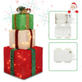 Flocked Gift Box w/Colorful Lights, 3pcs Christmas Ornaments with Berries, Branches, Pine Cones Decor, Lighted Christmas Tree Decorations for Indoor Home