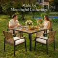 Seizeen 5-Piece Patio Dining Set, Outdoor Dining Table and Chairs with Acacia Wood Tabletop, Umbrella Hole, PE Rattan Armchairs with Beige Cushions, Patio Conversation Set for Garden, Backyard, Deck