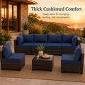 Patio Furniture Set on Sale, 7 Piece Luxurious Rattan Outdoor Sectional Set, All-Weather Wicker Porch Patio Couch w/Coffee Table, Thick Cushion Outdoor Sofa, Brown