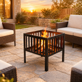 16 Inch Square Fire Pit, Portable Outdoor Wood Burning Firepit with Slatted Steel Panels, Compact Backyard Fireplace Fire Pit Bowl for Patio, Camping, Beach, Garden & Outdoor Gatherings