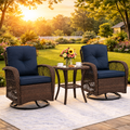 3 Pieces Patio Furniture Set, Outdoor Chair Set of 2 with Coffee Table, Porch Poolside PE Rattan Wicker Bistro Bar Set Cushioned, Heavy-duty Steel Frame Rattan 360°Swivel Conversation Set