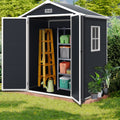Outdoor Storage Sheds, 6x4FT Resin Shed with Floor Window, Plastic Bike Tool Shed Quick Assembly, All-weather Sloped Top, Double Door Design