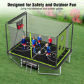 8x12FT Outdoor Trampoline for Kids, 3-IN-1 Rectangle Trampoline with Basketball Hoop, Soccer Target, Adults Trampoline Max Weight 2200LBS, Shoe Bag, Basketball, Soccer