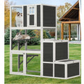 Outdoor Cat House, 3-Tier Wooden Catio Enclosure for 3 Cats, Winter Cat Cage for Indoor with Resting Box, Platforms, Jump Box, 71"H, Gray