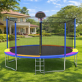 Outdoor Trampoline for Kids, Seizeen 12FT Kids Trampoline W/ Enclosure Net, Heavy-duty Rebounder Trampoline with Basketball Hoop, Ladder, Upgraded 4-W Support