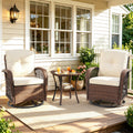 Rattan Outdoor Furniture, 3 Pieces Patio Furniture Set, Wicker Outdoor Swivel Glider Rocker w/Table, Balcony Porch Outdoor Rocking Bistro Set for 2, Beige Cushions