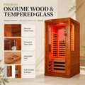 Seizeen Infrared Sauna with Red Light Lamp, 1-2 Persons Indoor Dry Sauna Room with 7 Carbon Crystal Heaters, Low EMF Okoume Wood Home Sauna Beaty Lamp, 7 Color Chromotherapy, Bluetooth Speaker