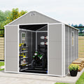 Outdoor Storage Shed w/Double Doors, 8x10FT Outside Bike Shed for Garden Tool Lawn Mover Storage,with Air Vents, Floor, Heavy-duty Frame, Gray