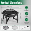 Seizeen 22'' Fire Pit for Outside, Wood-Burning Fire Bowl with Mesh Lid, Fire Poker/Grate, Portable Small Fire Stove for Patio Camp Backyard