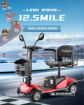 4-Wheel Mobility Scooter, 24V 350W Foldable Mobility Scooters For Seniors Adult, Collapsible Electric Scooter Wheelchair With Mirror, Headlight, Two Baskets, 12.5 Mile, Max 5mph