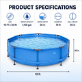 Outdoor Swimming Pool, 10FT x 30IN Round Above Ground Pool with Blue Iron Frame, Outdoor Backyard Swimming Pool for Family Summer Water Fun, Metal Frame Pool for Patio, Garden & Yard