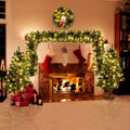 3pcs Pre-lit Christmas Decoration Set, 2 Packs 4''Christmas Entrance Trees and 9' Garland, Green Artificial Xmas Decorative Set for Door Fireplace W/Warm Lights