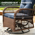 Seizeen 3PCS Balcony Furniture, 360° Swivel Rocking Porch Furniture Set of 2, Outdoor Small Patio Conversation Set Bistro Table and Chairs for Lawn Garden