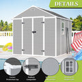 8x8ft Shed and Outdoor Storage, Garden Tool Resin Shed w/ Double Lockable Doors, All-Weather XXL Patio Storage Sloped Roof, Brick Backyard Bike Shed