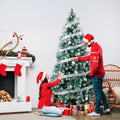7.5 FT Snow Tipped Artificial Christmas Tree with 350 Warm White LED Lights & Remote, Hinged Xmas Pine Tree with Silver Ribbon Ornaments, Prelit Holiday Tree for Home Office Party Décor