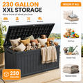 1000LBS Deck Box for Outdoor, 230GAL Resin Storage Bench Toy Box, Patio Pool Furniture Cushion Storage Waterproof, Automatically-Open Lid w/Reinforced Steel Beam