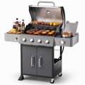 Seizeen Gas Grill with Side Burner, 51,000 BTU Outdoor BBQ Grill w/Porcelain-Enameled Cast Iron Grates, 4-Burner Portable Propane Grill on Wheelsfor Patio Backyard