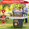 Multifunctional Gas Grill w/Side Burner, Stainless Steel 50,000BTU 4-Burner Propane Grill, Outdoor Patio Camping BBQ Grill w/Storage Cabinet, Steel Brush, Multi-zone Cooking