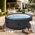85" Inflatable Hot Tub for 4-6 Persons, Portable Outdoor Spa Tub with 150+ Air Jets, 104°F Heating, 6-Color Ambient LED Lights, Bubble Massage, One-Touch Inflation, Filter System, Cover & Floor Mat