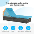 Outdoor Chaise Lounge Chairs Set of 2, PE Wicker Patio Rattan Reclining Chair Cushioned w/ Adjustable Backrest, Pool Sunbathing Recliners with Side Table, Pillow, Lake Blue