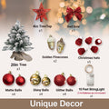Mini Christmas Tree with Lights, 2FT Tabletop Pre-lit Christmas Tree with Rich Decorations, Artificial Tree Shiny Ornaments & Light String for Xmas, White Small Lighted Tree for Home Decor, Red