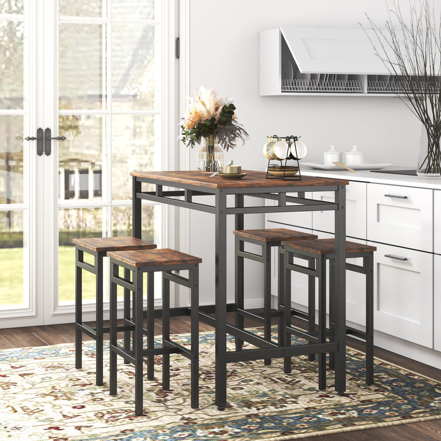 Counter Height Table Set of 5, Seizeen Breakfast Bar Table and Stools, Small Space Pub Bar Table for Kitchen Dining Room Apartment