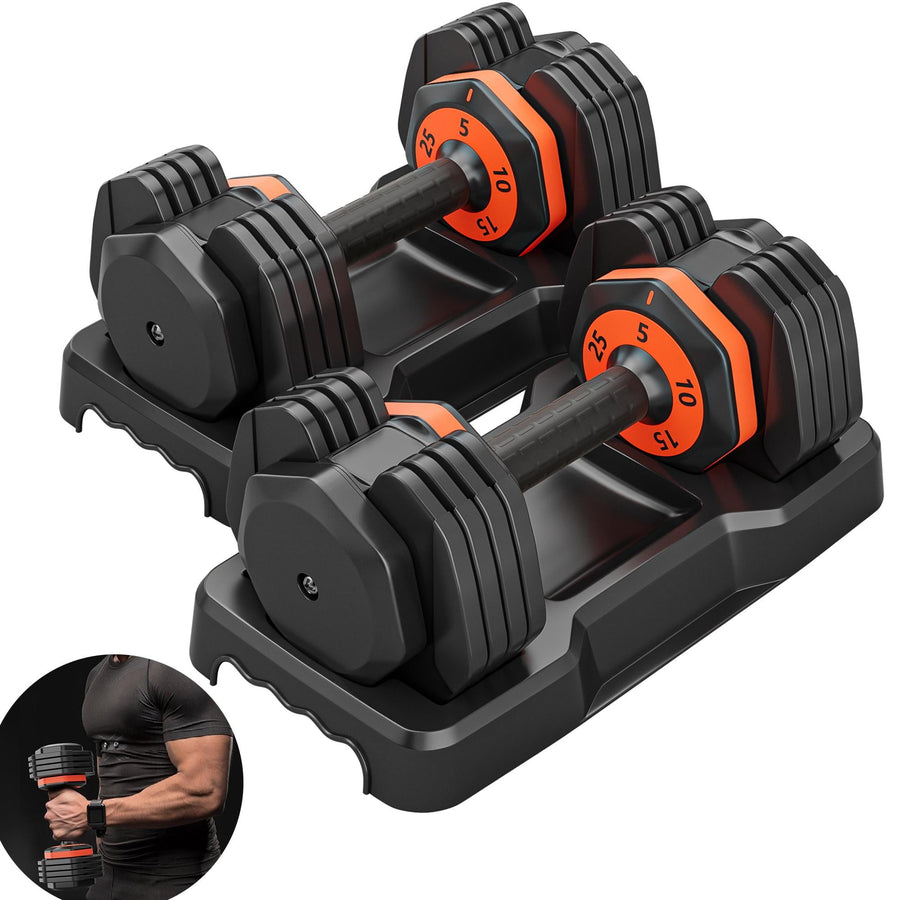 Dumbbells - Seizeen 25 lb Dumbbells Set of 2, Anti-Slip Metal Handle Free Weights Dumbbells, 5-25 Pound Adjustable, Pair