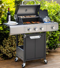 Gas Grill w/Side Burner, 40500BTU Propane Grill with Cover, Stainless Steel Outdoor BBQ 2 Cooking Areas, Portable Grill for Camping Patio