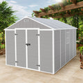 Outdoor Storage Shed w/Double Doors, 8x10FT Outside Bike Shed for Garden Tool Lawn Mover Storage,with Air Vents, Floor, Heavy-duty Frame, Gray