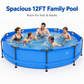 Seizeen Above Ground Swimming Pools, Large Round Frame Outdoor Pool w/Sturdy Iron Support for Backyard, Patio & Garden, Easy Setup Family Pool for Kids and Adults Summer Water Fun