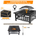 32'' Multipurpose Fire Pit, Outdoor Fire Pit Table for Net Lid/Poker, Square Bronze Firepit Stove for Outside Camping Backyard Bonfire