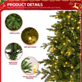 6ft Pre-lit Christmas Tree, Lighted Artificial Pine Tree w/728 Tips, 300pcs Warm Lights, 3-step Assembly, Green