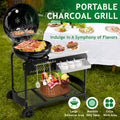 Seizeen Charcoal Grill, Portable Outdoor BBQ Grill with Cart, Multifunctional Kettle Oven Table with Daul Cooking Zone, Shelves, 4 Wheels