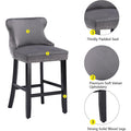 Seizeen Counter Height Bar Stools, Set of 2, Wing-back Velvet Dining Chairs with Soft Cushion, Solid Wood Legs, Button Tufted Decoration and Chrome Nailhead Trim, Gray
