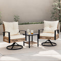 Patio Chairs Set of 2, 3pcs Outdoor Patio Furniture Set Swivel Rocker with Coffee Table, Rattan Wicker Patio Bistro Set Elegant Hollow Design, Black Iron Frame, Thickened Cushions