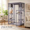 Outdoor Wooden Catio, 70 in Tall Cat Enclosure with 4 Platforms, 2 Napping Houses, Detachable Waterproof Cover and Galvanized Wire, for Indoor Outdoor Use