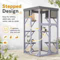 Outdoor Wooden Catio, 70 in Tall Cat Enclosure with 4 Platforms, 2 Napping Houses, Detachable Waterproof Cover and Galvanized Wire, for Indoor Outdoor Use