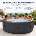 85" Inflatable Hot Tub for 4-6 Persons, Portable Outdoor Spa Tub with 150+ Air Jets, 104°F Heating, 6-Color Ambient LED Lights, Bubble Massage, One-Touch Inflation, Filter System, Cover & Floor Mat