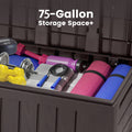 75GAL Outdoor Storage Box, Seizeen Deck Box for Outside, Storage Bench w/Wheels & Padlock, All-weather Waterproof Patio Storage Container for Cushions, as Seat Max 250LBS, Espresso
