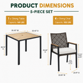 Outdoor Dining Set, 5-piece Outdoor Patio Furniture Table and Chairs Cushioned, Hollow Rattan Dining Table Set for 4, Bold Metal Frame, Acacia Woodtop, Umbrella Hole