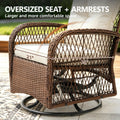 Rattan Outdoor Furniture, 3 Pieces Patio Furniture Set, Wicker Outdoor Swivel Glider Rocker w/Table, Balcony Porch Outdoor Rocking Bistro Set for 2, Beige Cushions