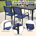 7 Piece Outdoor Patio Dining Set, Plastic-wood Dining Table and Chair for 6, All-weather Textilene Armchair Set Space-saving for Small Garden Yard Deck Porch, Blue