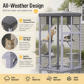 Outdoor Wooden Catio, 70 in Tall Cat Enclosure with 4 Platforms, 2 Napping Houses, Detachable Waterproof Cover and Galvanized Wire, for Indoor Outdoor Use