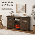 Seizeen Fireplace TV Stand for 60'' TV, 55''L Entertainment Center TV Cabinet, Farmhouse Media Console W/Large Storage, Remote Control for Fireplace, Infrared Heater & Virtual Flame, Gray Wash