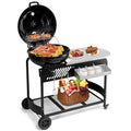 Seizeen Charcoal Grill, Portable Outdoor BBQ Grill with Cart, Multifunctional Kettle Oven Table with Daul Cooking Zone, Shelves, 4 Wheels