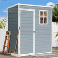 Seizeen 5x3FT Outdoor Storage Shed with Floor, Plastic Garden Tool Shed w/Lockable Door & Window, Waterproof Wood Grain Patio Storage Versatile Design