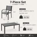 Outdoor Dining Table & Chairs, Patio Dining Sets with 6 Stackable Textilene Armchairs, All-Weather Plastic Furniture Dining Set Steel Frame and Wood Grain Top Table