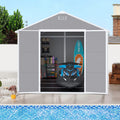 8x8ft Shed and Outdoor Storage, Garden Tool Resin Shed w/ Double Lockable Doors, All-Weather XXL Patio Storage Sloped Roof, Brick Backyard Bike Shed