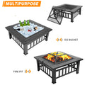 32'' Multipurpose Fire Pit, Outdoor Fire Pit Table for Net Lid/Poker, Square Bronze Firepit Stove for Outside Camping Backyard Bonfire
