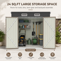 6x4ft Shed Outdoor Storage, All-weather Metal Garden Shed W/Floor, Galvanized Steel Tool Storage Shed, Double Lockable Doors, Brown